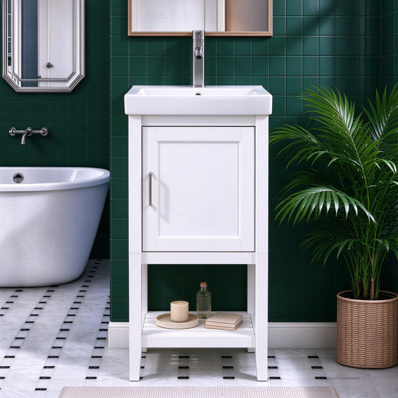 Grosso 17.5 " W Freestanding Standard Free Standing 1 Single Vanity Bathroom Vanity With Ceramic Top, White