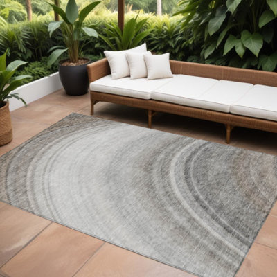 Tapis extérieur lavable abstrait 9 pi x 12 pi gris argenté et beige