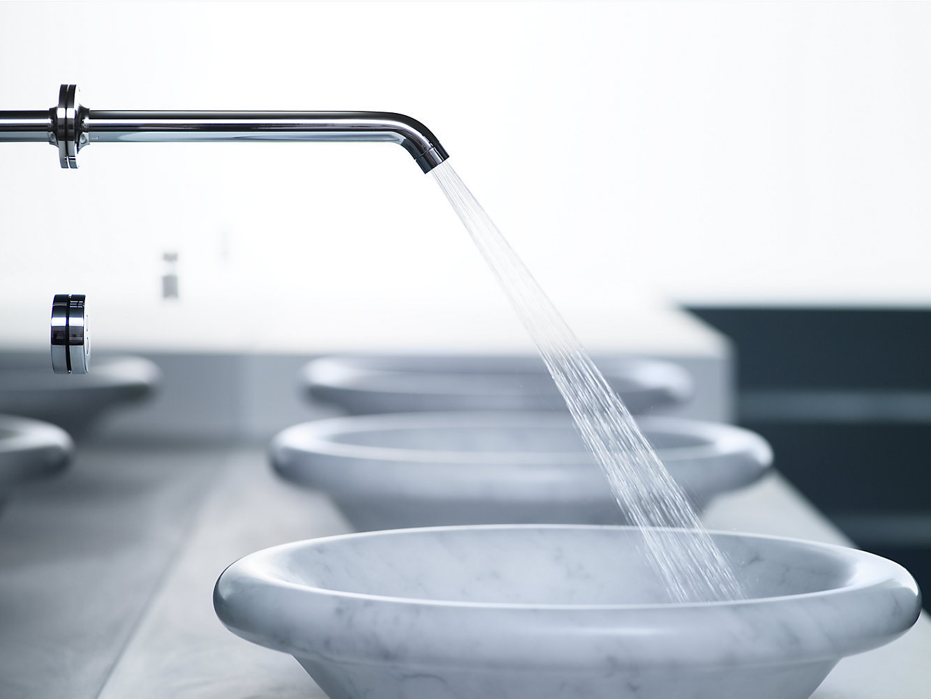 Purist Wall-Mount Commercial Bathroom Faucet, Polished Chrome