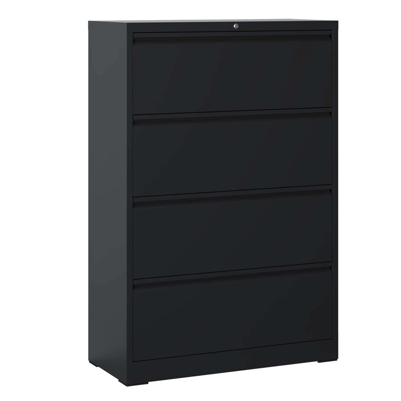 Metal 4 Filing Cabinet, Black Lockable Style, For Office, Accommodates Legal/Letter/A4/F4 Size Locking Fits Size, Noise-Reduction Feature