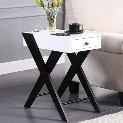Table d'appoint rectangulaire avec, blanc et noir, Kd, 1 tiroir, pieds, matériau, largeur de 22 po, profondeur de 13 po, puissance d'accent de 24 po,