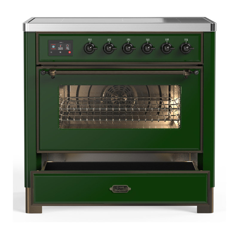 Cuisinière à induction 36 pouces avec 6 éléments à induction en vert émeraude Majestic III Series (garniture brunie), Brunie