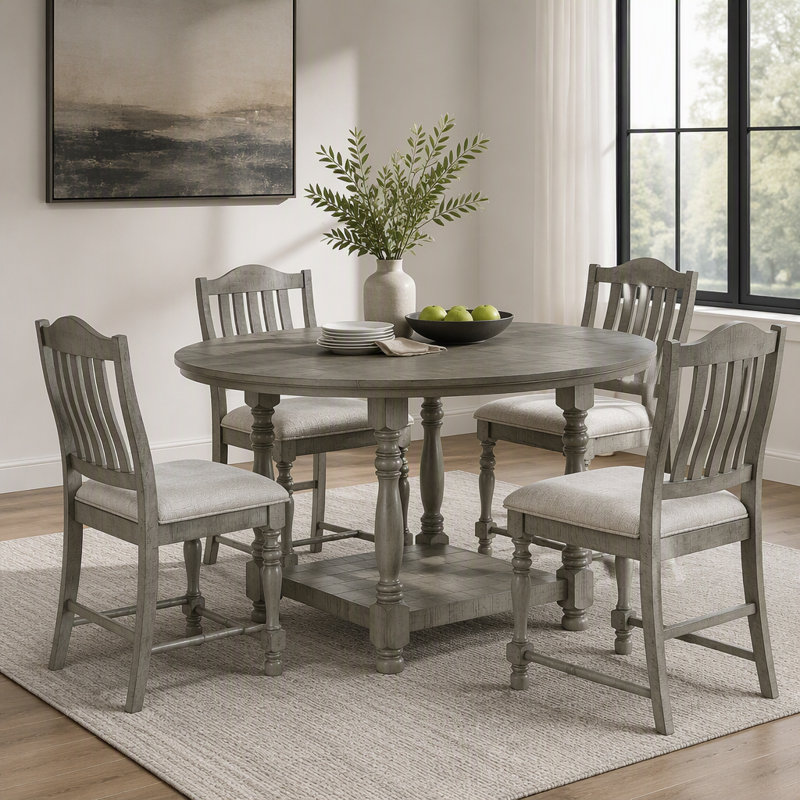Table de salle à manger ronde gris clair clair 1pc Table Only