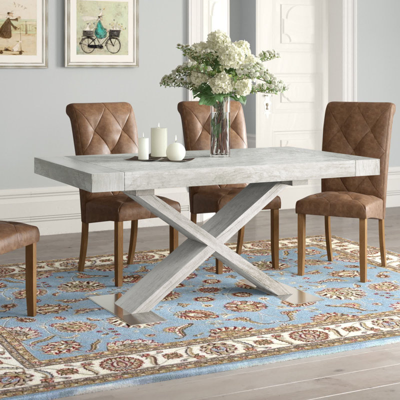Litzy Extendable Dining Table, White Rustic Laminate