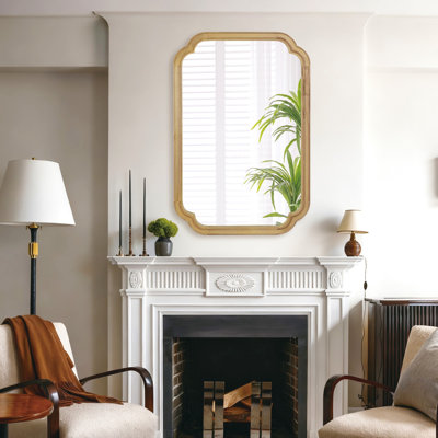 Miroir de coin rond en bois massif naturel 24 po x 36 po pour chambre à coucher, salle de bain, salon et entrée