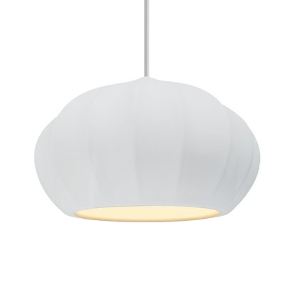 Radiance - Oval Fluted 1-Light Pendant - Gloss White (outside and inside of fixture) - Brushed Nickel - Replaceable Bulb - White Cord