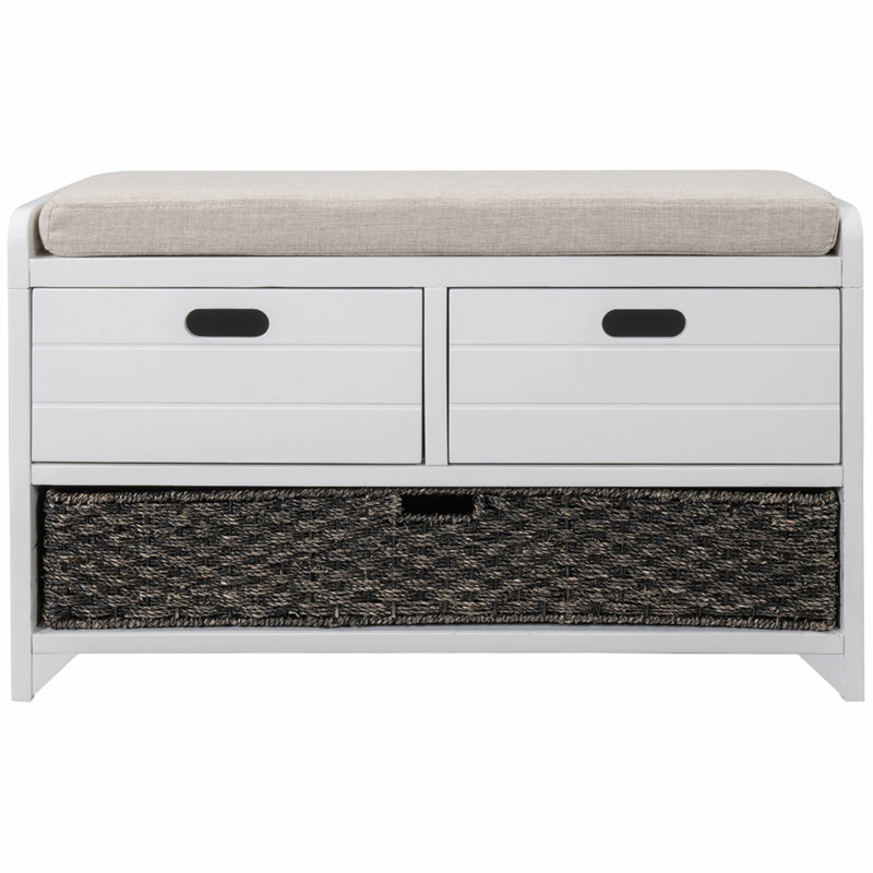 Versatile Use Wood Shoe Storage Bench with Removable Basket and 2 Drawers, White