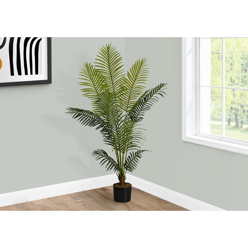 Plante artificielle, 57 po de haut, palmier, intérieur, faux, faux, plancher, verdure, pot, touche réelle, décoratif, feuilles vertes, pot