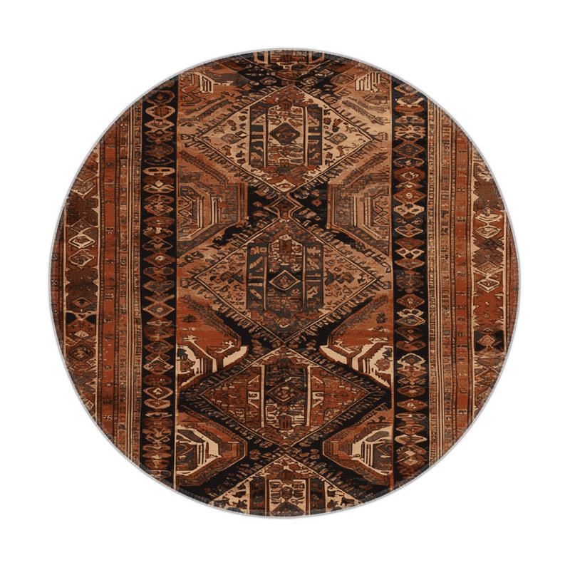 Tapis turc intérieur et extérieur brun, Rond 5 pi
