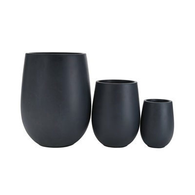 Jardinières légères à finition lisse MGO, ensemble de 3 pots de fleurs ronds avec drainage pour terrasse (23,8 po / 16,7 po / 12 po de hauteur)