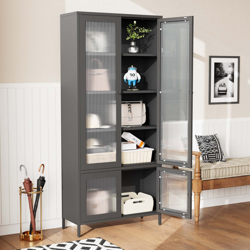 Grande vitrine de rangement en métal avec 4 portes en verre et 5 tablettes