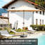 Parasol de patio 9 pi - protégé, eau, 8 nervures, pour jardin, terrasse, cour arrière, piscine beige imperméable, cadre solide avec manivelle,