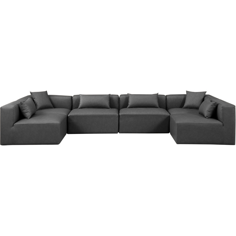Houswerth Upholstered U-Shaped Sectional Reversible, Charcoal Vegan Leather