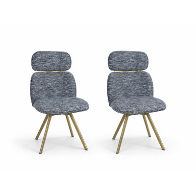 2-Piece Modern Upholstered Dining Chair Set with Gold Metal Legs, High Back Side Chairs