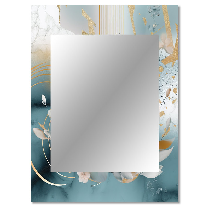 Blue Marble Gold Floral Impressions III - grand miroir mural floral, miroir traditionnel unique, impression d'art en métal