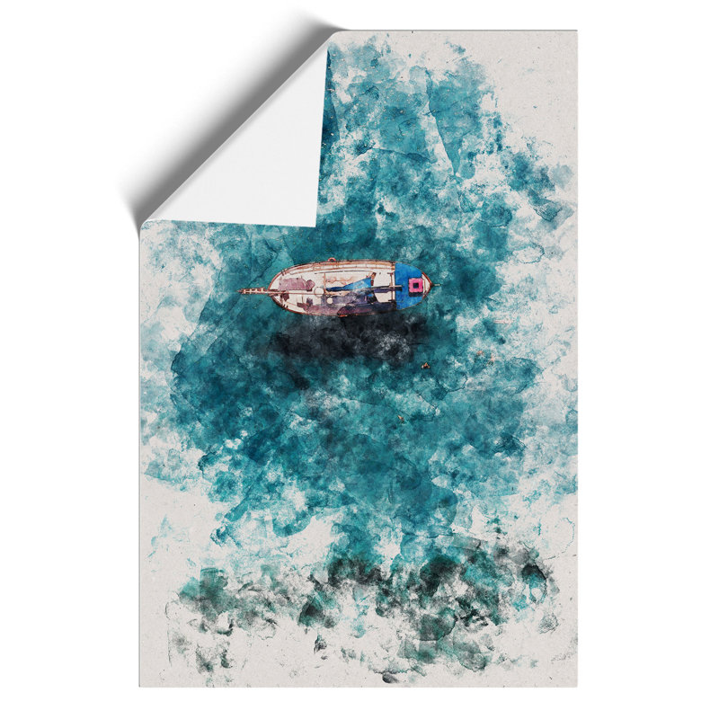 Boat and Swimmers in Cyprus Watercolour - Frameless Print, 84cm H x 59cm W x 0.1cm D