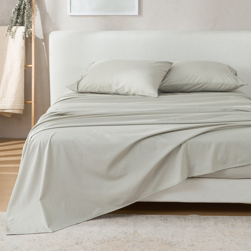 Ensemble de draps en coton et en rayonne de bambou ultra doux, Ensemble de draps pour très grand lit + drap-hous, Gris clair