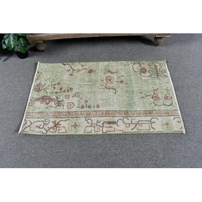 Tapis Oushak fait à la main: tapis floral turc rétro vert discret pour entrée rustique brun / vert