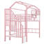 Structure de lit mezzanine simple en métal sur le toit avec boîte de rangement supérieure intégrée, rose classique pour les petites chambres