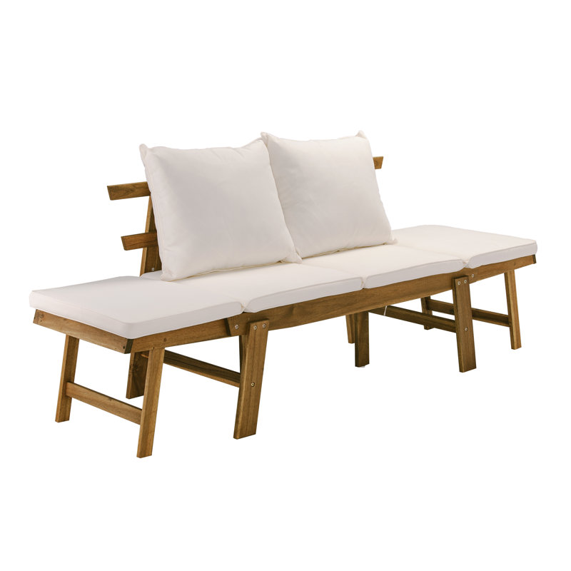 Chaise longue d'extérieur convertible avec coussin, Structure naturelle / coussins blancs