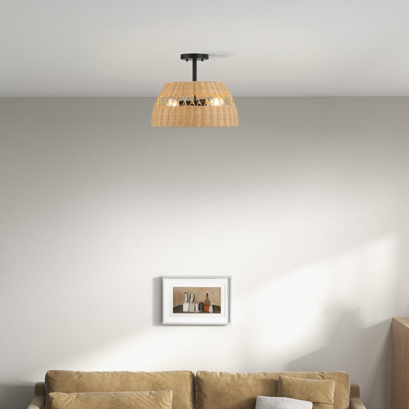 Lampe suspendue Twinkle (abat-jour en rotin, métal noir)