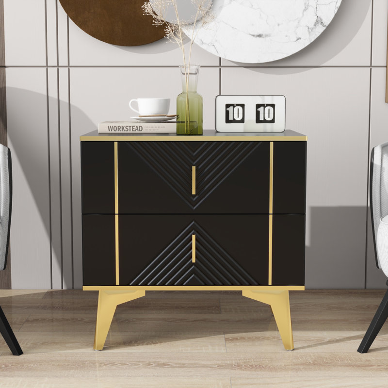 Two Pack 2 Drawer Rhombus Card Gold Bar Blister Nightstand