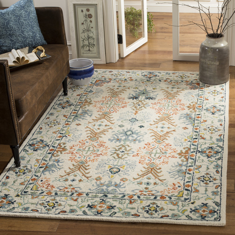 Vahakn Hand Tufted Wool/Cotton Oriental Rug in Orange/Ivory/Blue, Rectangle 8' x 10'