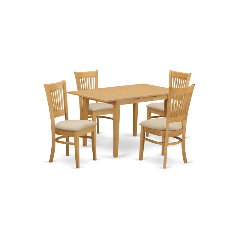 5 Piece Dining Table Set for 4 Includes a Rectangle Kitchen Table with Butterfly Leaf and 4 Linen Fabric Dining Room Chairs, Oak