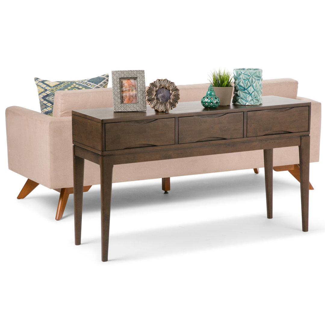 Harper 54"W Solid Hardwood Mid-Century Modern Storage Console Table with Drawers and Tapered Legs Simpli Home 