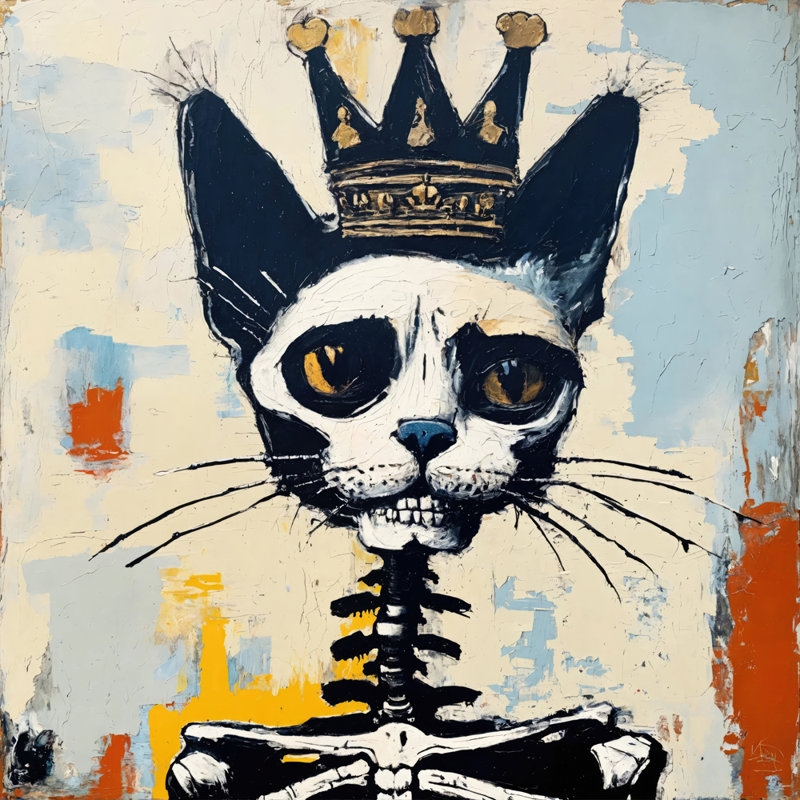 Chat 21 - Hommage - Basquiat, estampe numérique sur toile tendue avec châssis, H 15 po x l 18 po
