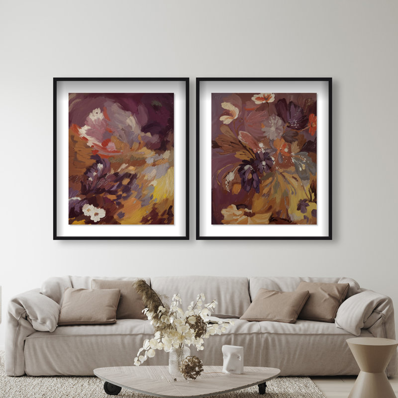 Crimson garden Set Shadowbox Abstract Print by Oliver Gal, Black Frame, 16 x 20, 37.5"H x 46.5"W, Black Shadowbox