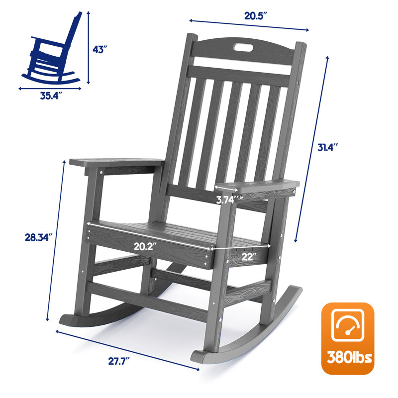 Waddon Oversized Modern Resin Rocking Adirondack Chair, Gray