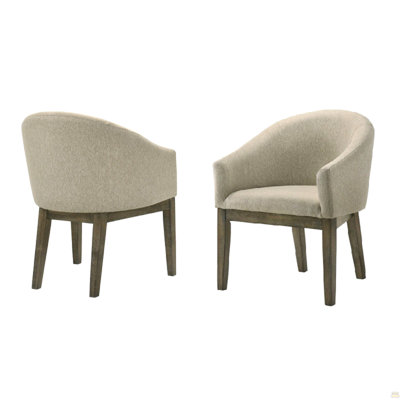 2 Piece Upholstered Dining Chair, Wood Kitchen Dining Room Armchair Set, Weather Grey