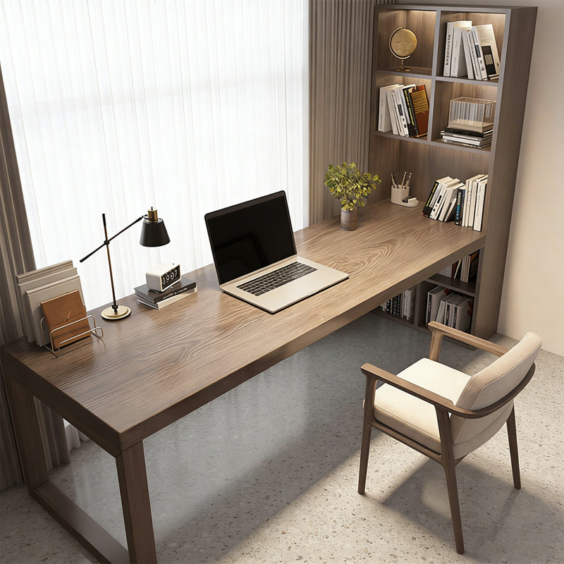 Bureau en bois massif Bibliothèque intégrée Bureau double, H 70,87 po x l 70,87 po x P 23,62 po