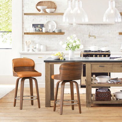 Bresha Swivel Upholstered Faux Leather Counter Stool
