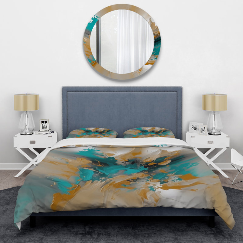 Ensemble de housse de couette en microfibre / polyester jaune et turquoise, Housse de couette pour très grand lit et 2 très