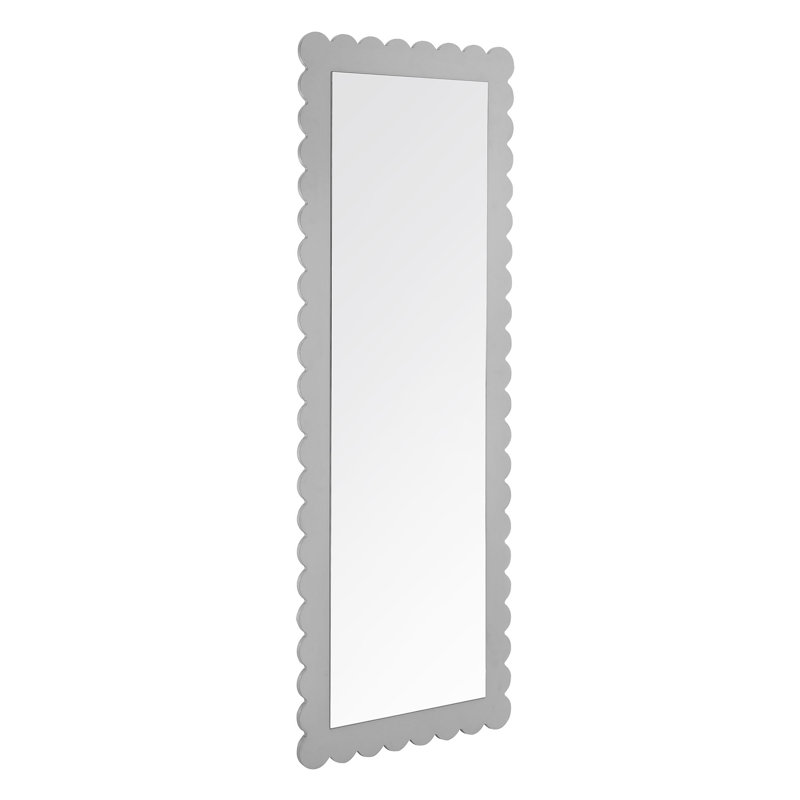 Emmeline Scalloped Rectangle Wall Mirror,  Light Gray, 61.3" x 22.52"
