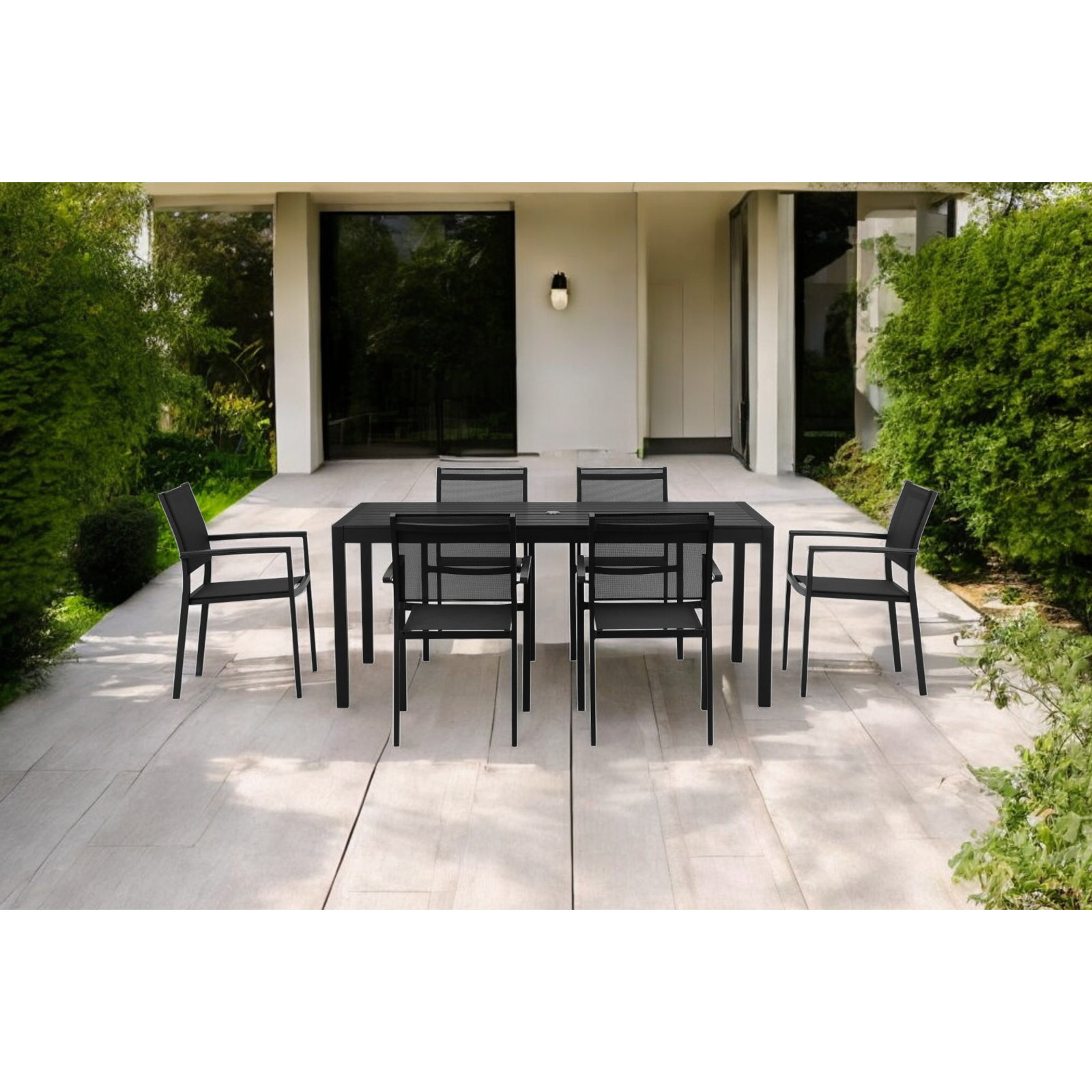 Aynura 71'' Plastic / Acrylic Outdoor Dining Table, Black, Black