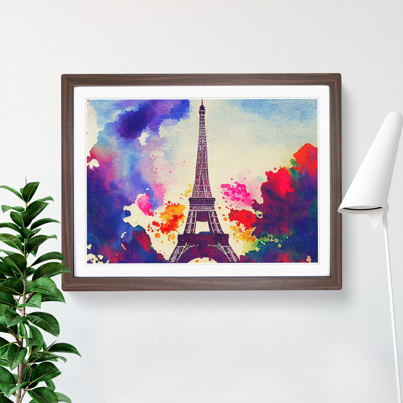 Watercolour Eiffel Tower Abstract - Single Picture Frame Print, 25cm H x 34cm W x 2cm D, Walnut Framed