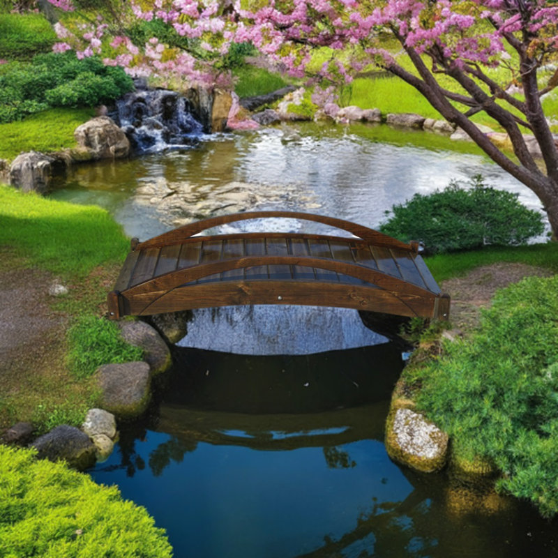 Pont de jardin en bois, H 13,75 po x l 70,5 po x P 32,5 po, Noir