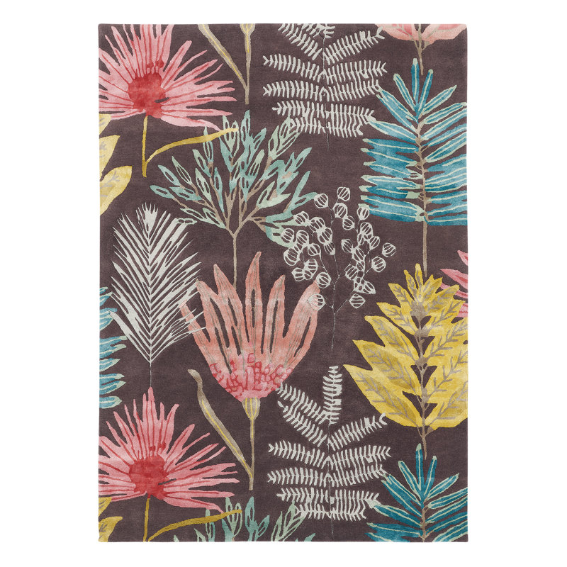 Yasuni Floral Area Rug in Brown/Red/Yellow, Rectangle 5'7" x 7'10"