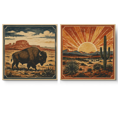 Southwest Desert Buffalo and Sun Landscape