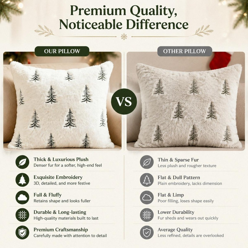 Plush Embroidered Christmas Tree Pillowcase