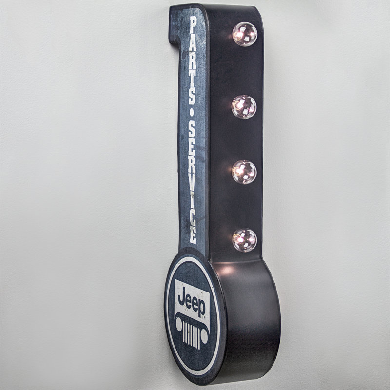 Vintage Blue Metal Jeep Parts & Service LED Sign