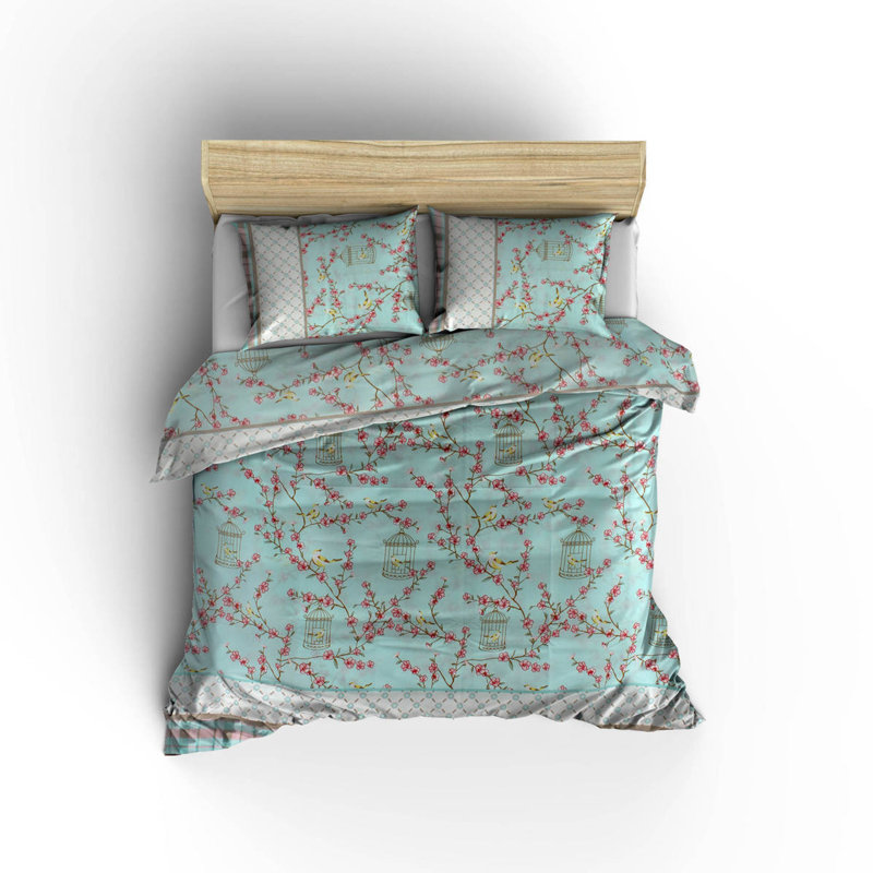 Ensemble de housse de courtepointe très grand (2 pièces), turquoise et blanc | 65% coton / 35% polyester, lavable à la machine à 30 ° C, housse de couette à fermeture à boutons et enveloppes | Literie douce, élégante et durable