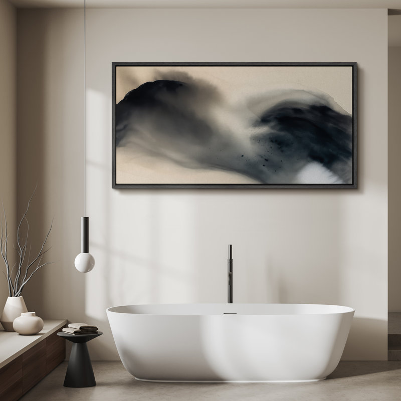 Large Framed Canvas Print Wall Art - Neutral Abstract Print for Minimalist Modern Wall Decor, Black, 30" H x 60" W