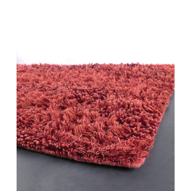 Karine Authentic Hand-Woven Handmade Reddish-Pink & Ivory Classic Shag Wool & Cotton Area Rug, Rectangle 7'9" x 10'6", Red