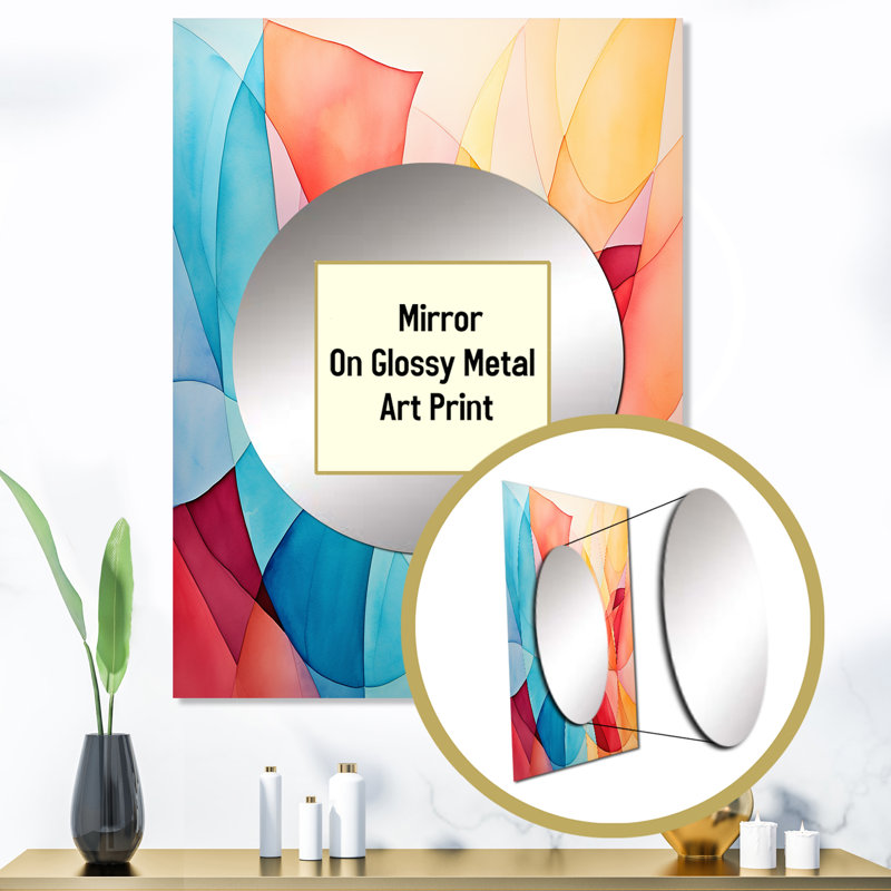 Collages de couleur pastel Mid-Century II - miroir géométrique unique, grand miroir mural moderne, impression d'art en métal
