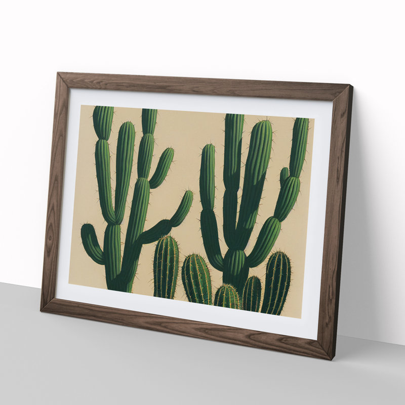 A Contemporary Cactus - Framed Print, 46cm H x 64cm W x 2cm D, Walnut