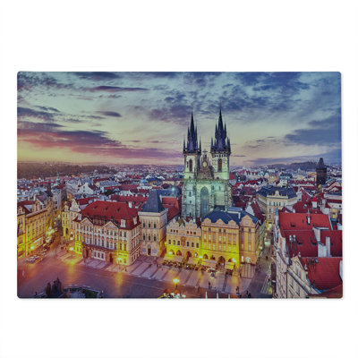 Ambesonne Prague Cutting Board Large Size Evening Sky Pattern Tourism Multicolor